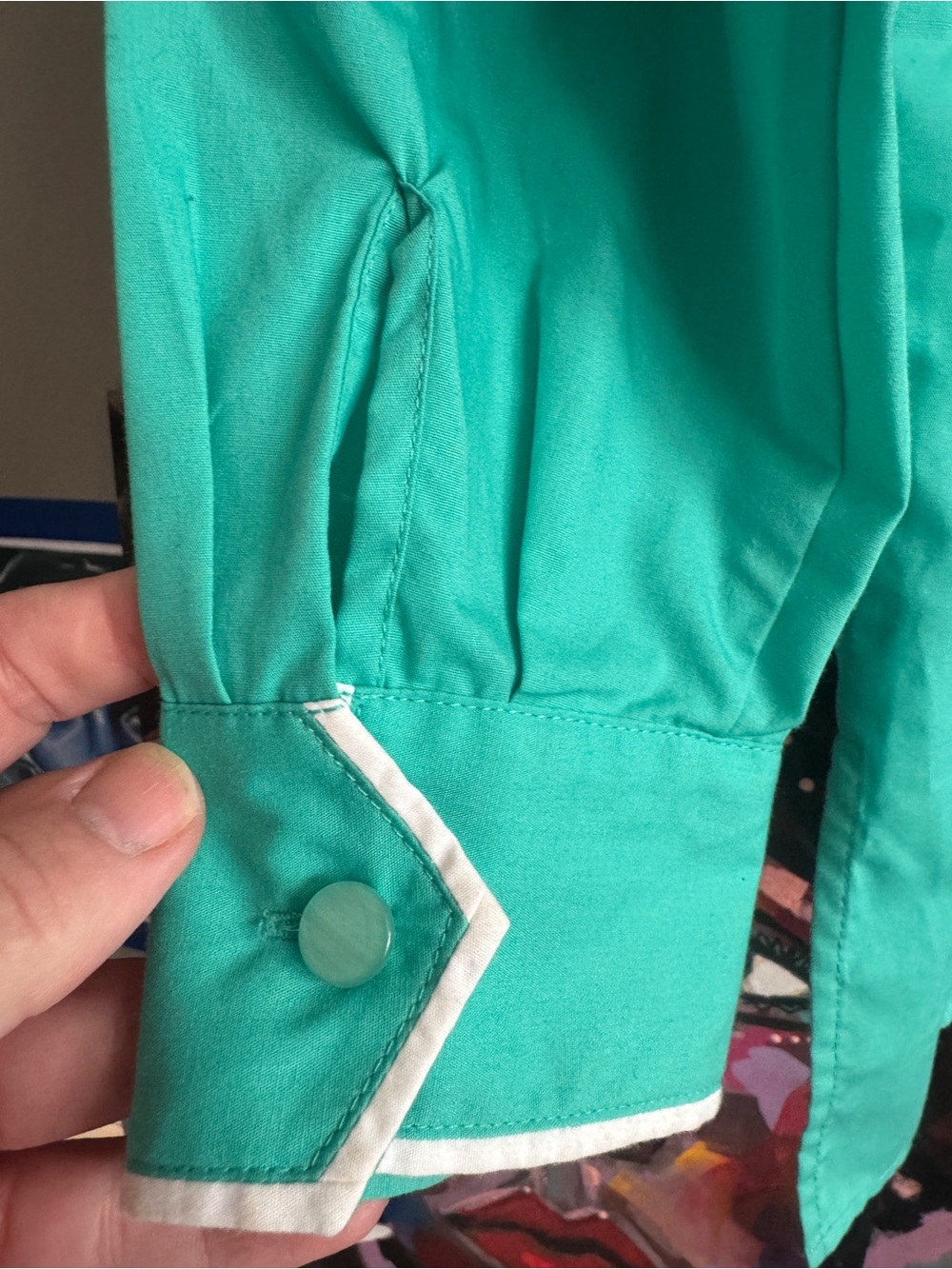Vintage Bob Mackie Wearable Art Teal Western Ribbon Shirt - XL - Picture 8 of 10